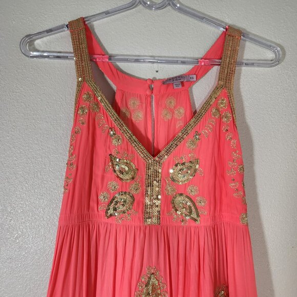 Calypso St. Barth Dresses & Skirts - CALYPSO St. Barth Coral & Gold Maxi Dress Embroidered Sequin Sz XS DAMAGED